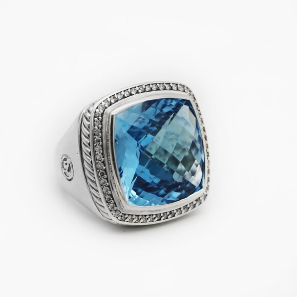 David Yurman 925 Silver Albion Diamond Topaz Halo Ring - Picture 1 of 4